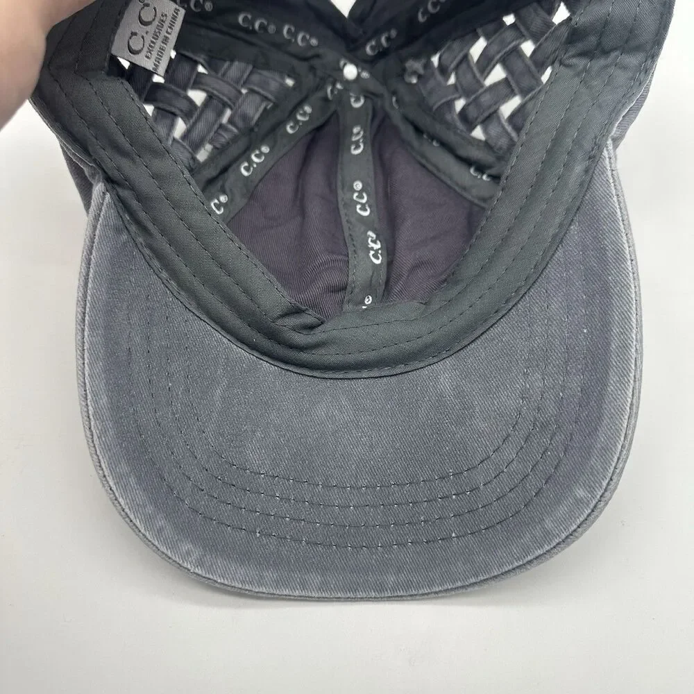 C.C. Womens Criss Cross Ponytail Baseball Cap Basket Weave Gray Messy Bun